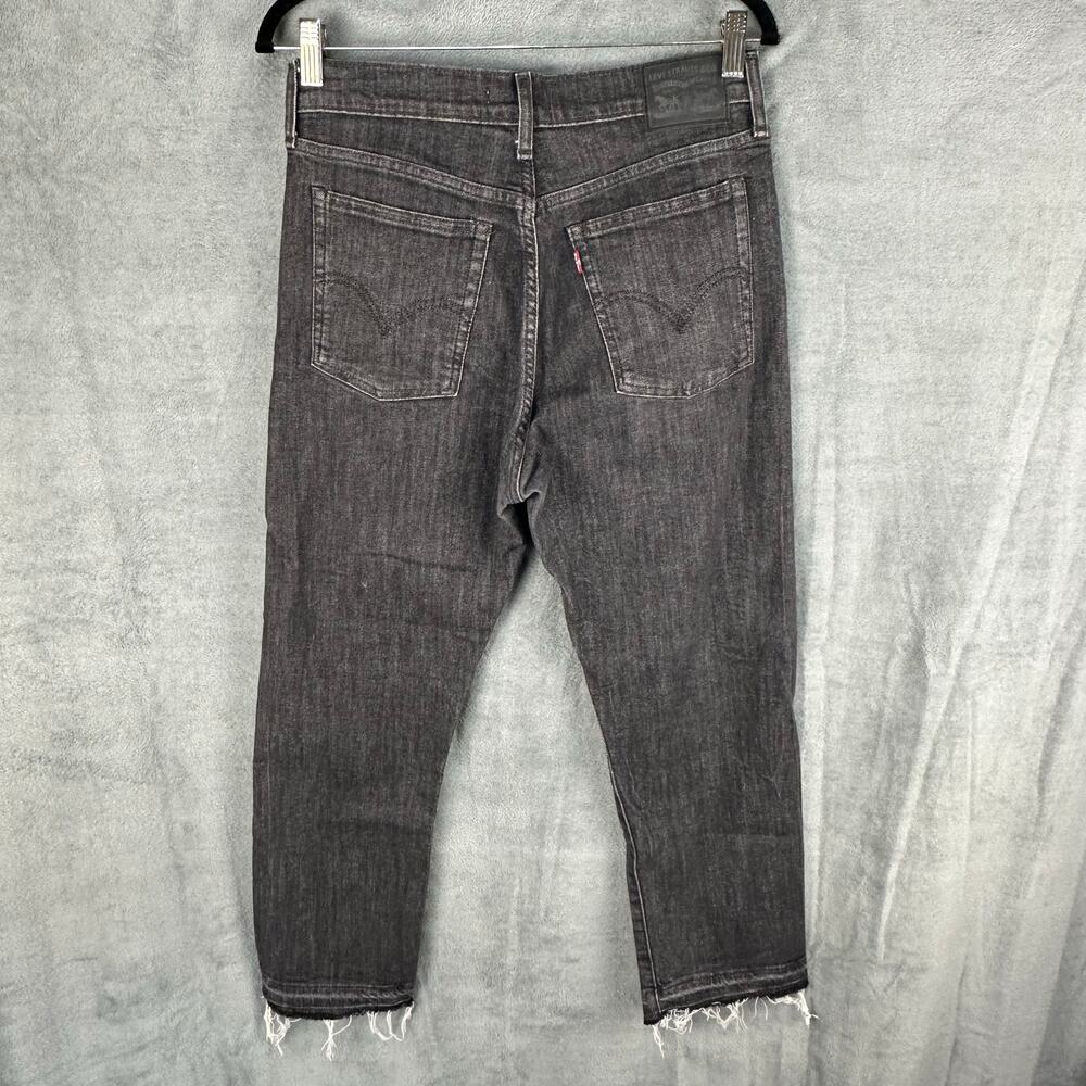 Levis Wedgie Straight Jeans Womens 30 Black Button Fly High Rise Raw Hem Denim - Picture 8 of 16